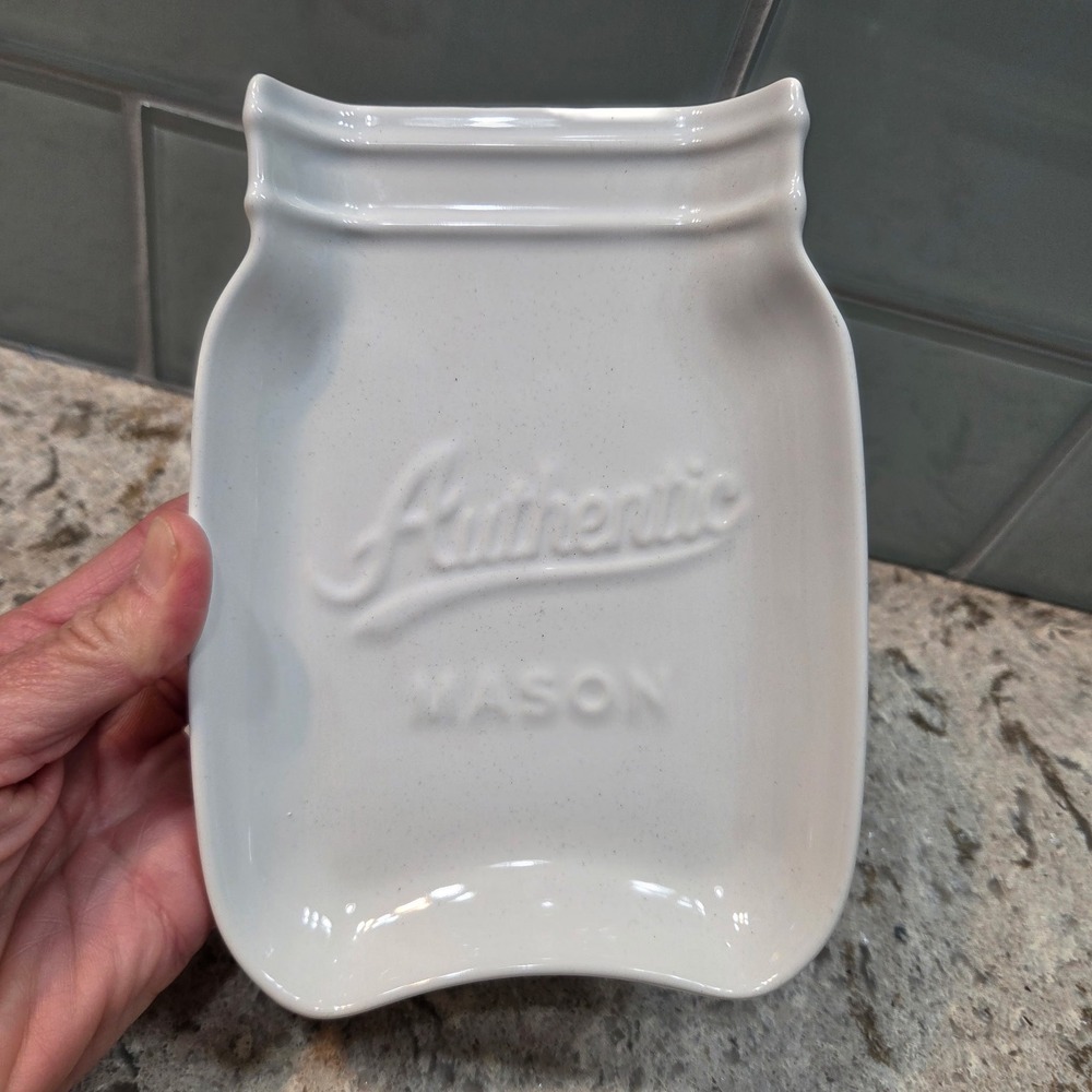 Home Essentials White Ceramic Mason Jar Spoon Rest Farmhouse Kitchen Decor